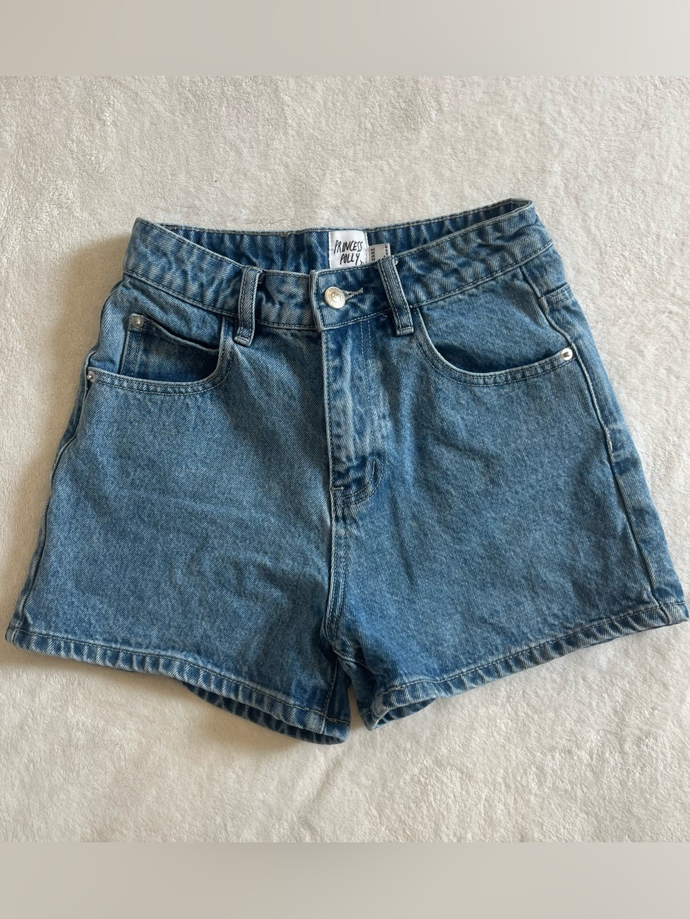 Princess Polly High-Rise Denim Shorts in Blue Wash